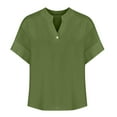 thumbnail image 3 of FAVIPT Linen Shirts for Women Dressy Casual 2025 Short Sleeve V Neck Tunic Tops Cotton Linen Loose Summer Blouses Trendy Plus Size Gauze Work Vacation Shirt Green,M, 3 of 5