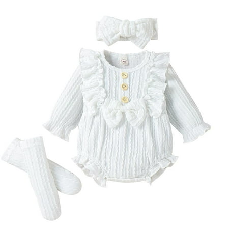 

WTPretty Women Ruffle Long Sleeve Triangle Romper Sock Headband Three-Piece Set