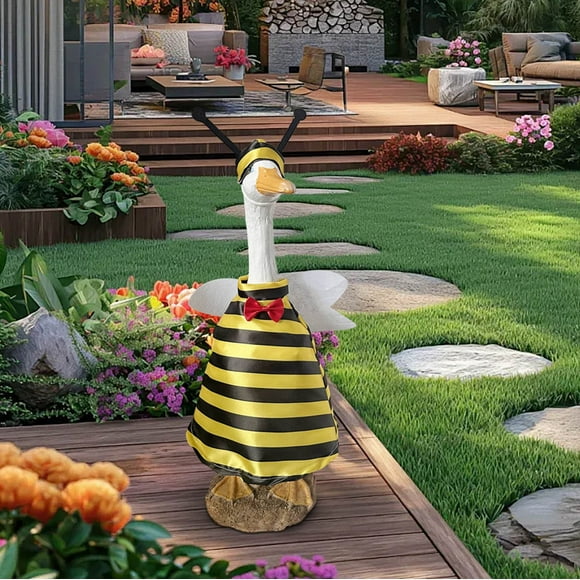 Bee Porch Goose Outfits, Lawn Porch Goose Clothes with Bee Wings & Hat, Goose Statue Outfit for 23" Goose Spring Valentines Day Outdoor Patio Yard Lawn Art Garden Home Decor Waterproof Decor