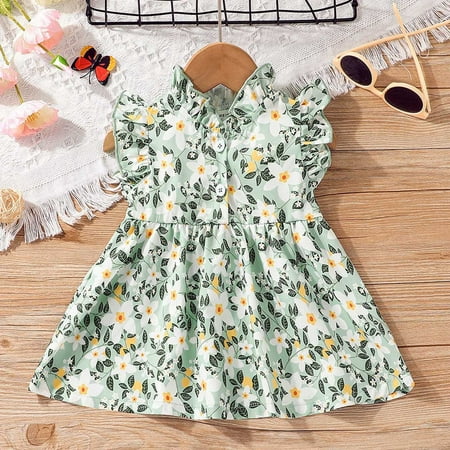 

NECHOLOGY Girls Sleeveless Flowers Prints Vest Dresses Toddler Princess Dress Girls Two Piece Formal Dresses Dress Green 9-12 Months