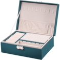 thumbnail image 4 of PandaTop Large Capacity Jewellery Storage Box,Leather Jewellery Storage Box 2 Layers Removable Tray for Ring Earrings Necklace Bracelet Box (Green), 4 of 6