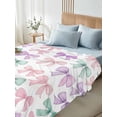 thumbnail image 4 of Pink Purple Teal California King Size Flat Sheet, Wrinkleproof & Fadeproof Cooling Flat Bed Sheet Only, Watercolor Bow Farmhouse Breathable Soft Bedding Top Sheets 108 x 98 Inches, 4 of 8