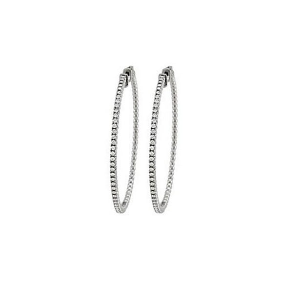 Fine Jewelry Vault UBNER40921W14D05050 Diamond Hoop Earrings for Women in 14K White Gold 0.50 CT TDW - April Birthstone Jewelry