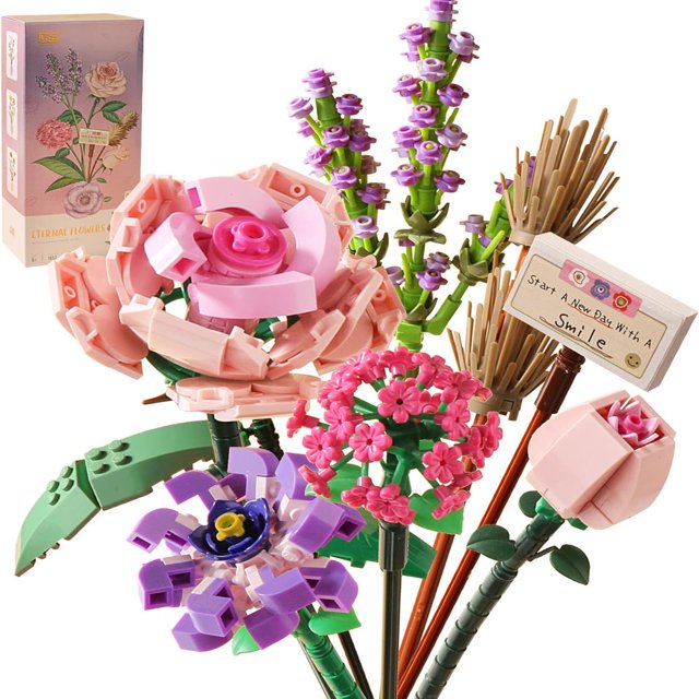 QJUHUNG Mini Bricks Flower Bouquet Building Set for Ages 8-12 - Unique DIY Home Decoration Compatible with