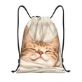 thumbnail image 1 of Xecao Sleeping Cat In Blanket Pattern Sports Drawstring Backpack - String Swim Gym Bag with Wet Proof Pocket for Women&Men-Medium, 1 of 6