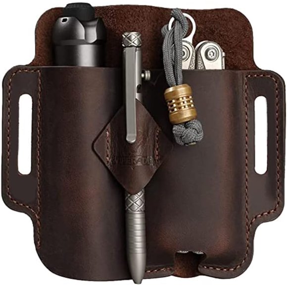TRAHOO-PJ19 Multitool Sheath, EDC Belt Organizer Sheath for Men, Leather Sheath for Men, Leather Flashlight Holster for Belt, Pen Holder for Tactical Pen
