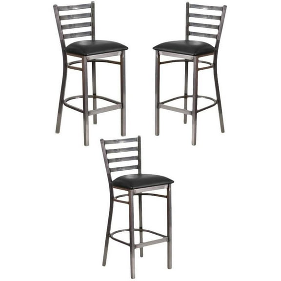 Home Square 31" Ladder Back Restaurant Bar Stool in Black - Set of 3