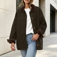 thumbnail image 6 of DISKEBUISS Women's Barn Jacket Corduroy Collar Work Coat Button Front Mid Length Outerwear with Pockets for Fall Winter, 6 of 8