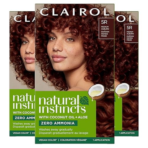 Clairol Natural Instincts Demi-Permanent Hair Dye, 5R Medium Auburn Hair Color, Pack of 3