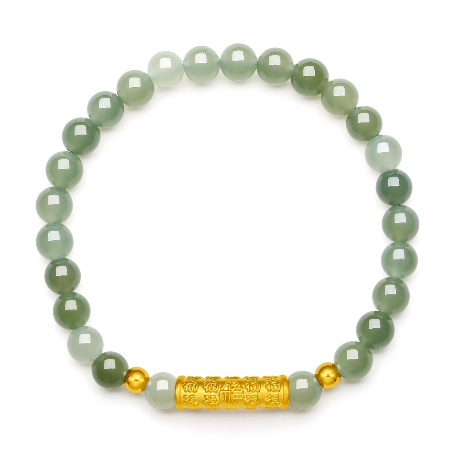 ZHOU LIU FU 24K Gold Green Jade Bead Bracelet Fortune for Women Men 19cm/7.5'' Y1910809
