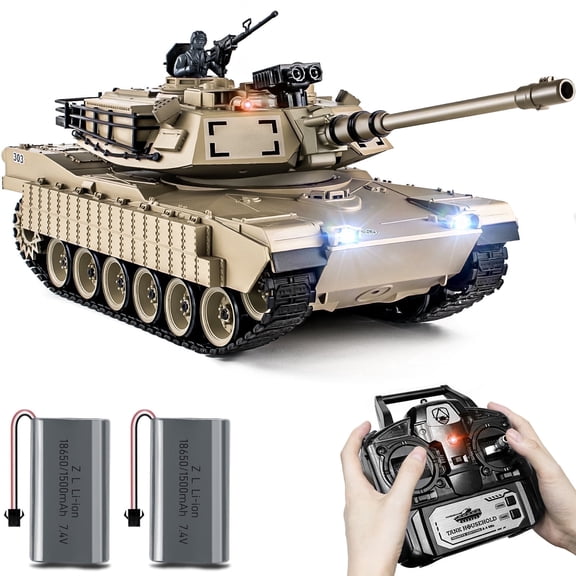 Supdex 1/18 Remote Control M1A2 Abrams RC Tank Model Toys– 330° Rotating Turret, Smoke, Light & Sound Effects, Rechargeable, Climbing 40° Ramp, Pefect Gift for Kids Ages 6 
