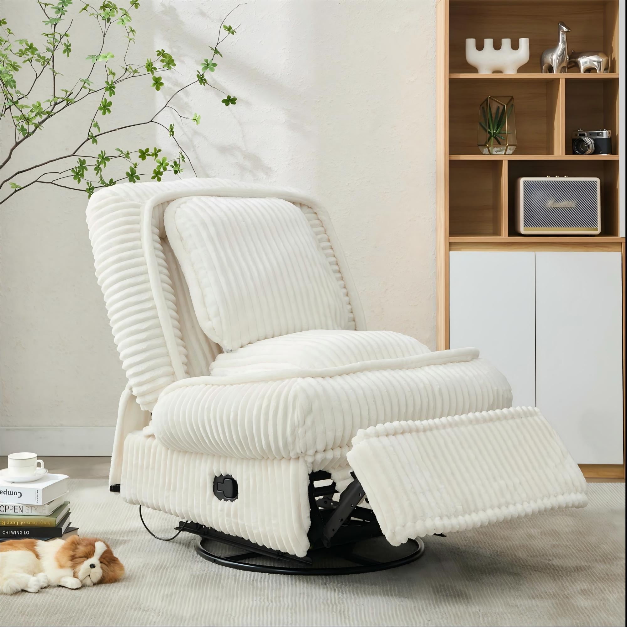 Aukfa 360 Swivel Rocker Glider Recliner Chair for Living Room Nursery, Thick Pad, Corduroy, Beige