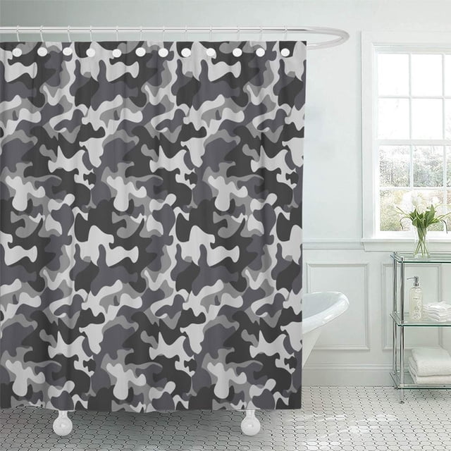 ABPHQTO Cortina de ducha de baño de invierno con camuflaje horizontal, estilo clásico, camuflaje, negro, gris, blanco, 165x180 cm ABPHQTO PKNMT66x72Shower-9269