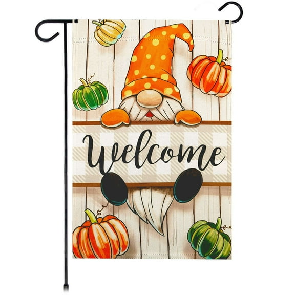 G128 Autumn Welcome Garden Flag Double-Sided, Gnome Design, 12x18 in Fall Yard Outdoor Lawn Decoration