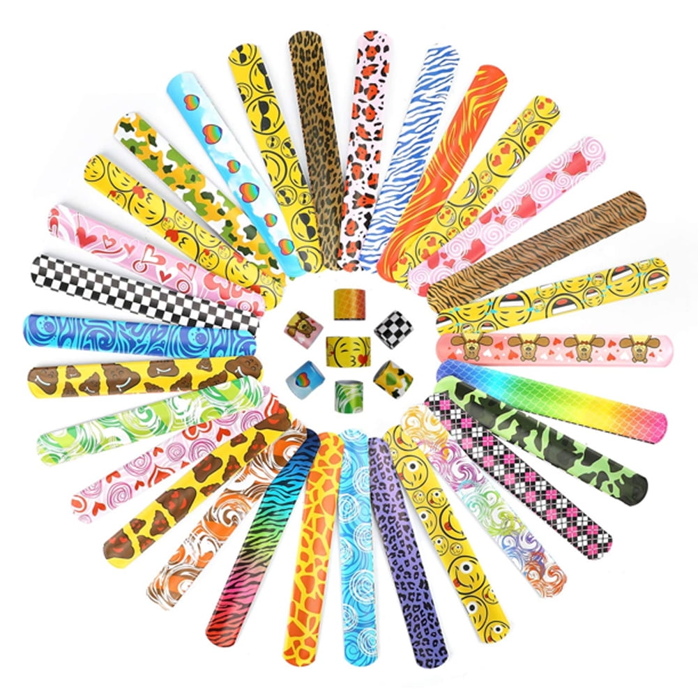 ANTIC DUCK 30Pcs Friendship Slap Bracelets Wristbands Colorful Print for Kids Birthday ,Easter Party Favors