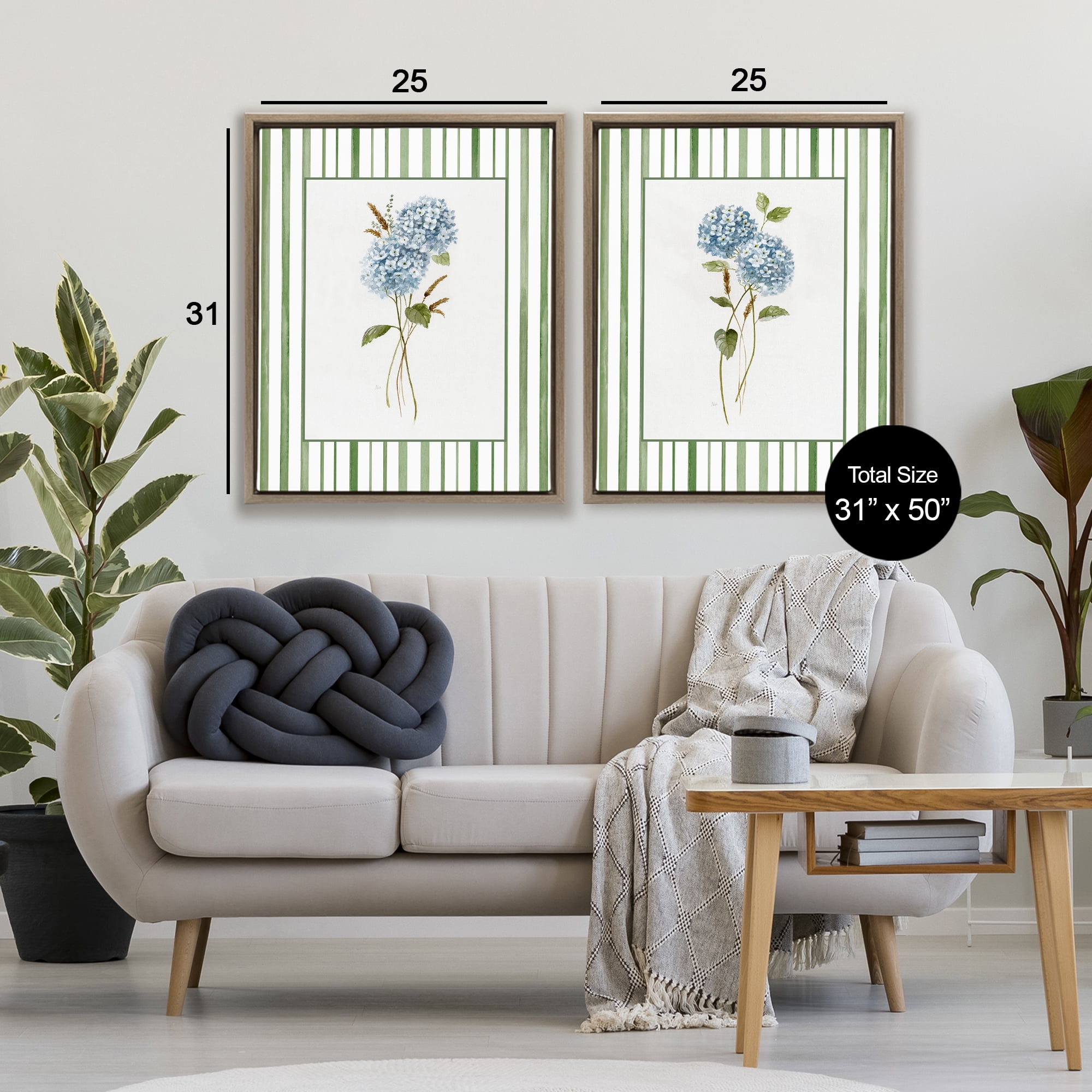 Stupell Industries Wheat & Hydrangea Sprigs 2 Piece Brown Framed Floater Canvas Set, design by Nan