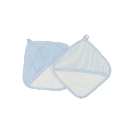 Trim Organic Cotton - Under the Nile Organic Cotton Baby Boy Striped Wash Mitt Set Pale Blue Stripe with Pale Blue Trim
