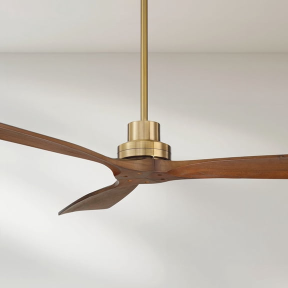 Casa Vieja 52" Delta Modern Indoor Ceiling Fan 3 Blade Remote Control Soft Brass Finish Walnut Finish Blades Bedroom DC Motor