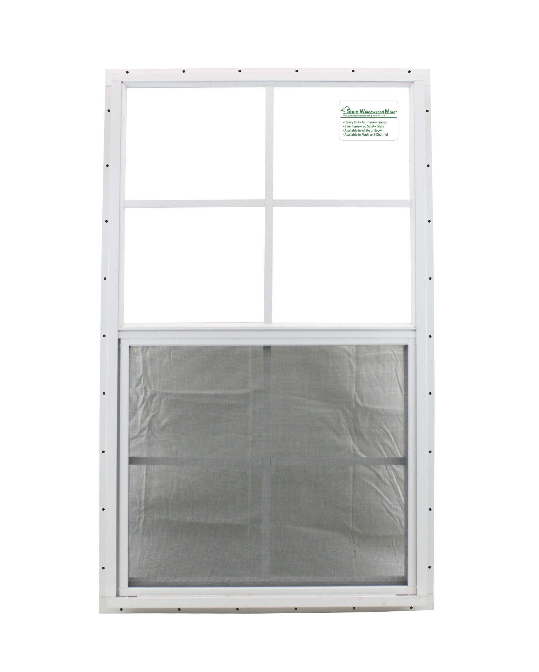 Shed Windows and More Aluminum Frame Safety Glass Window, 24x27, White, for Shed/Playhouse