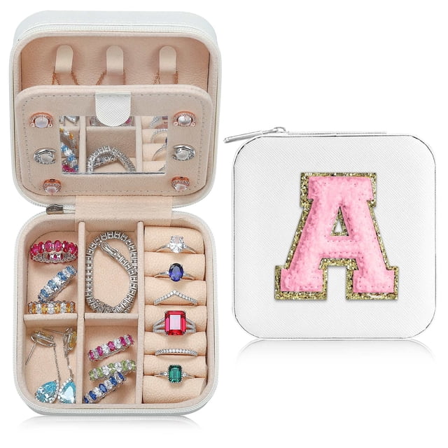 Parima Regalos de Navidad - Cajas de joyería de viaje para niñas, regalos para niñas adolescentes, cosas de moda, ideas para joyeros, regalos de cumpleaños y Navidad para mujeres y niñas, letra A, bla