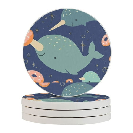 

Circular Drink Coasters Set Narwhal Beautiful Home Decor Diatomite Heat-Resistant Diatomite Protect Table Countertop