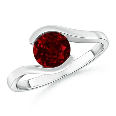 ANGARA Semi Bezel-Set Solitaire Round 1.2 ct  Natural Ruby Ring for Women in Platinum (Size-6.5mm) | July Birthstone, Birthday, Anniversary, Jewelry Gift for Women | Natural Ruby Ring