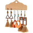 thumbnail image 1 of Farfi - Juego de 3 pares de pendientes colgantes con borlas, regalo de joyería, aleación, bohemio, geométrico, gancho para la oreja para mujer, 1686, 1 of 5