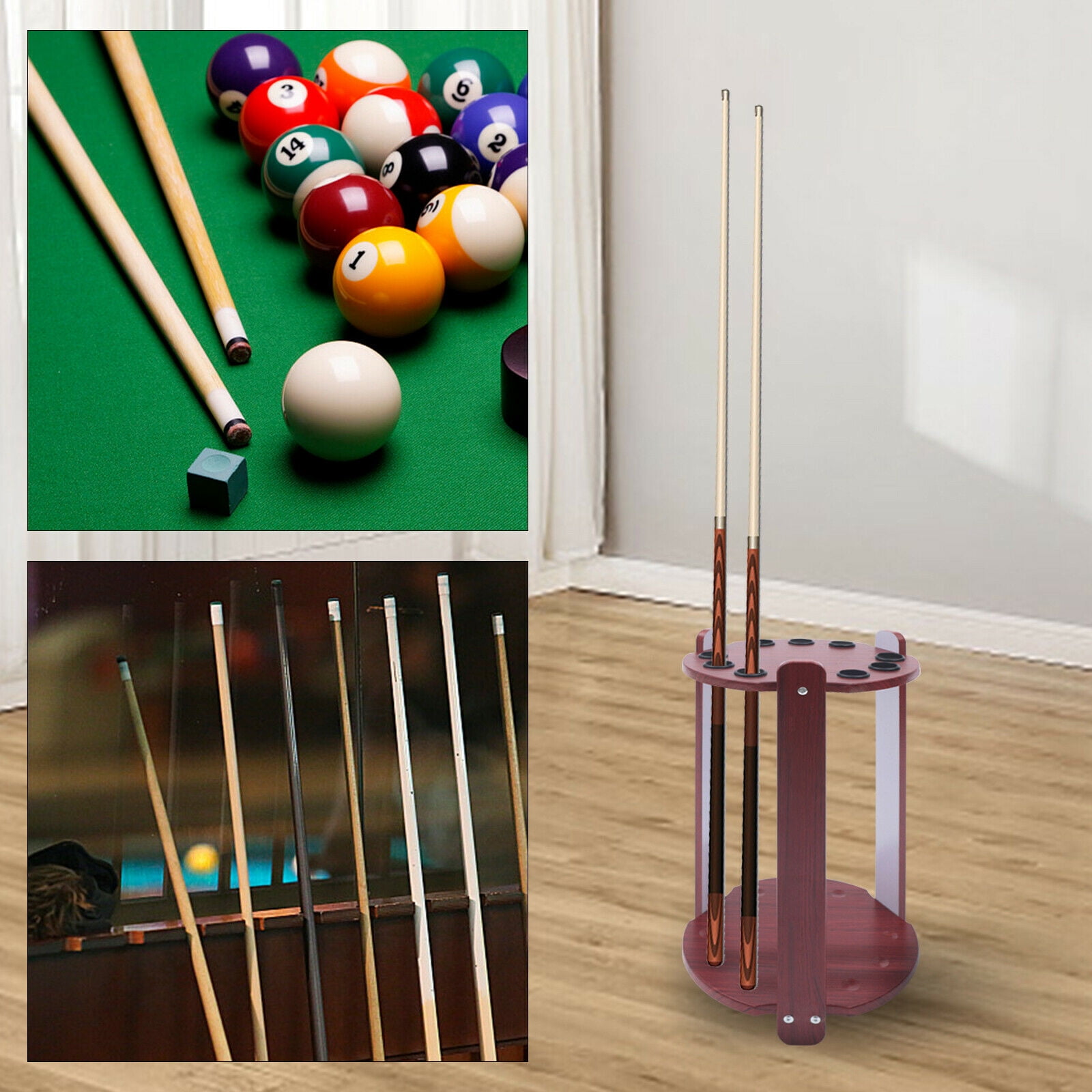 High Quality Metal Pool Cue Rack Snooker Club Floor Stand Holds Up To 6 Cues 