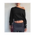 thumbnail image 4 of Women Off Shoulder Long Sleeve Cropped Pullover Sweater Top Trendy Boat Neck Soft Ribbed Knit Crop Sweater, 4 of 8
