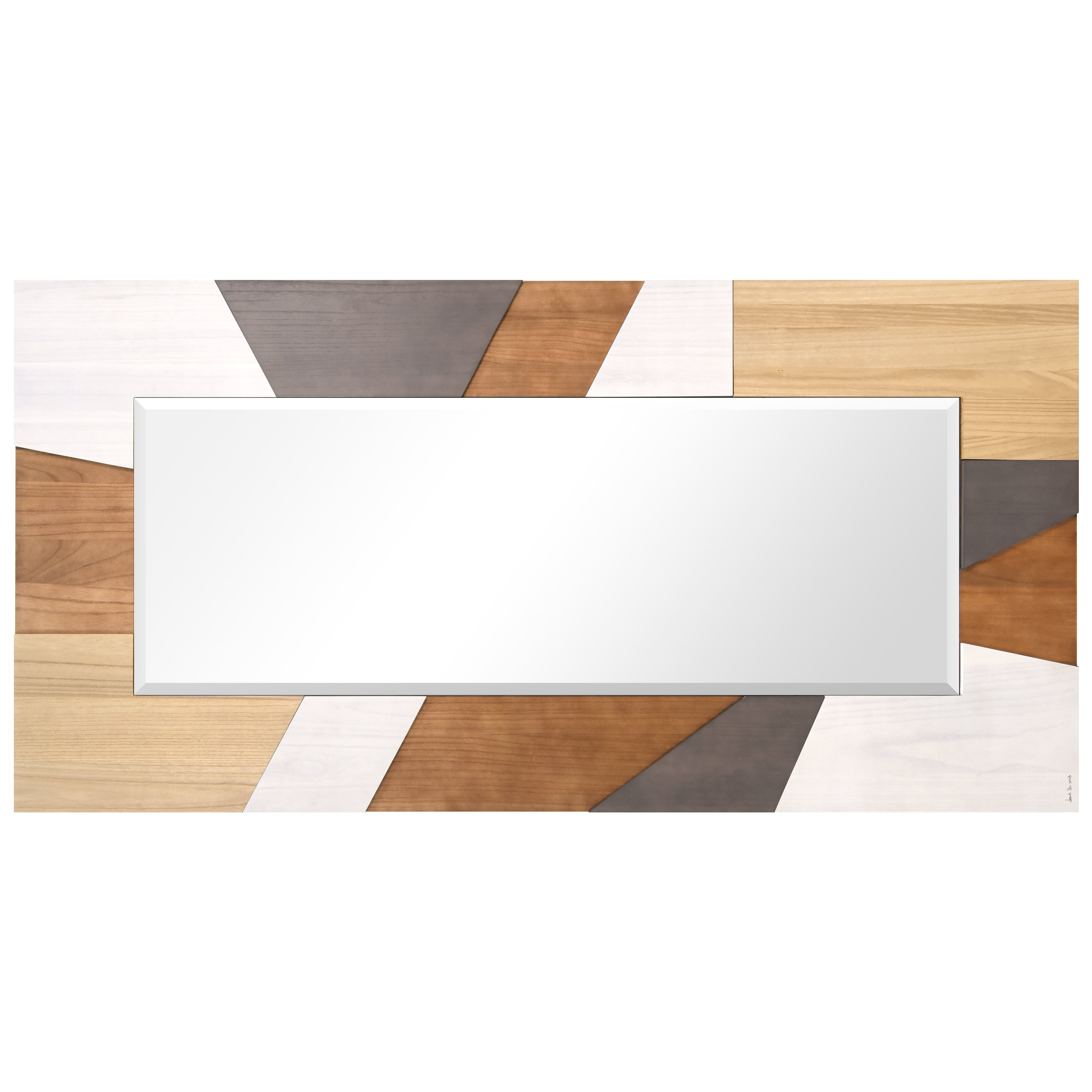 "Modern Geometric" Hand Made Solid Paulownia Wood Beveled Leaner Mirror,size 80"x40"