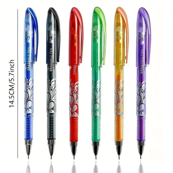 6 Pack Erasable Gel Pens with 12 Refills, 0.7mm Fine Point Heat Erasable Pen Set for Journaling, Colorful Markers for Writing and Drawing, Multicolor