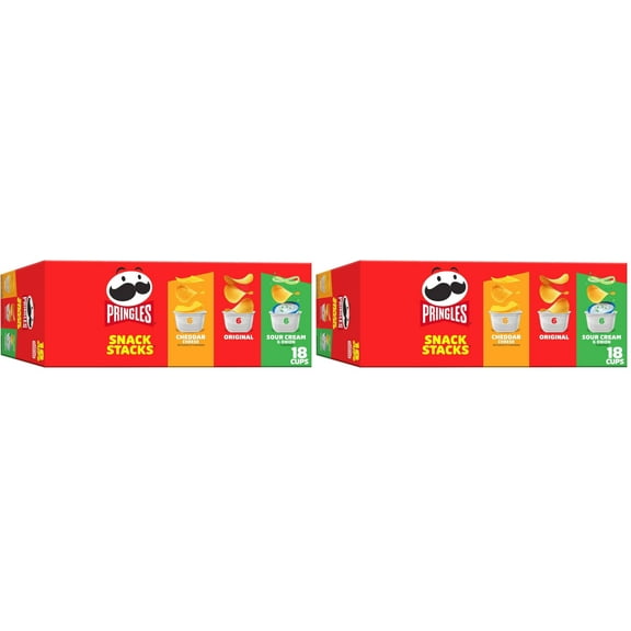 2 x - Pringles Potato Crisps Chips, Lunch Snacks, Office and Kids Snacks, Snack Stacks, Variety Pack, 12.9oz Box (18 Cups) (Pack of 2)