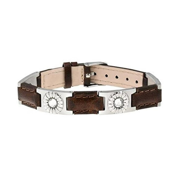 Sabona 26200 Leather Gem Stainless Magnetic Bracelet, Brown & Silver - OSFM