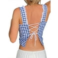 thumbnail image 3 of Douhoow Women's Plaid Tank Tops Summer Vest Sleeveless Button Down Lace Trim Crop Tops, 3 of 6