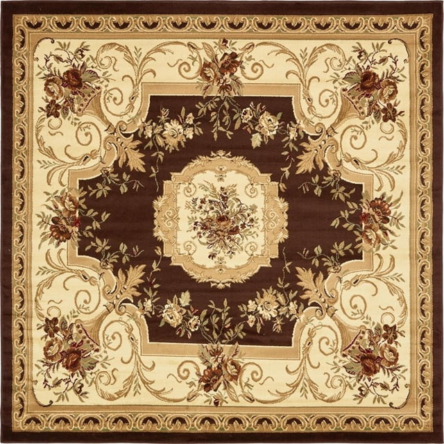 Unique Loom Tapis Motif Médaillon Versailles 8' x 8' Carré Marron/ivoire