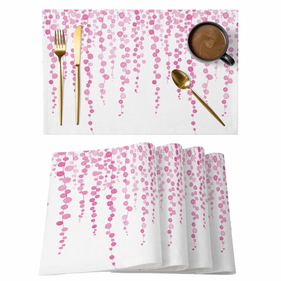 Pink Polka Dots Placemats Set of 6, Vintage Abstract Art Watercolor Placemats for Dining Table, Place Mats for Kitchen Tabletop, Waterproof Wipeable Dining Table Mats Set