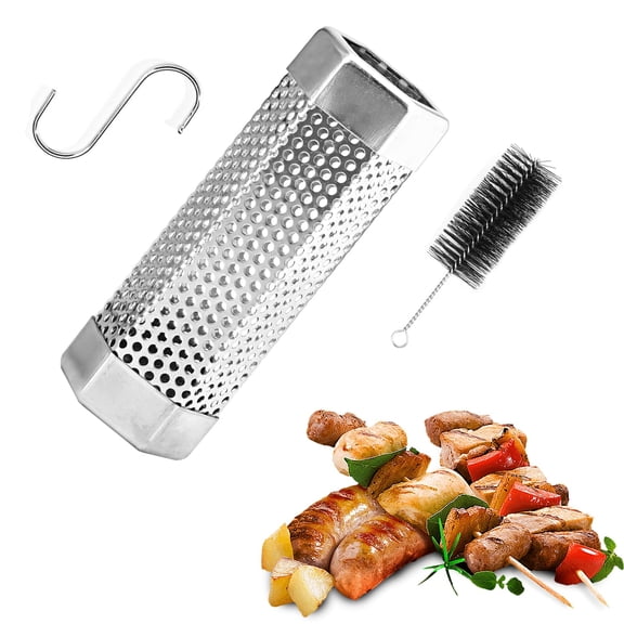 Pellet Smoker Tube,Premium Stainless Steel Portable Barbecue Smoking Tube,5 Hours of Billowing Smoke - Hot or Cold Smoking,6'' Smoker Tube with Brush and Hook for All Grill,Smoker