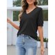 thumbnail image 2 of Top MEROKEETY para mujer, manga corta, cuello en V, de verano, negro, 2 of 6