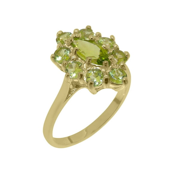 LBG British Made 14k Yellow Gold Natural Peridot Womens Statement Ring - 33 size options - Size 10