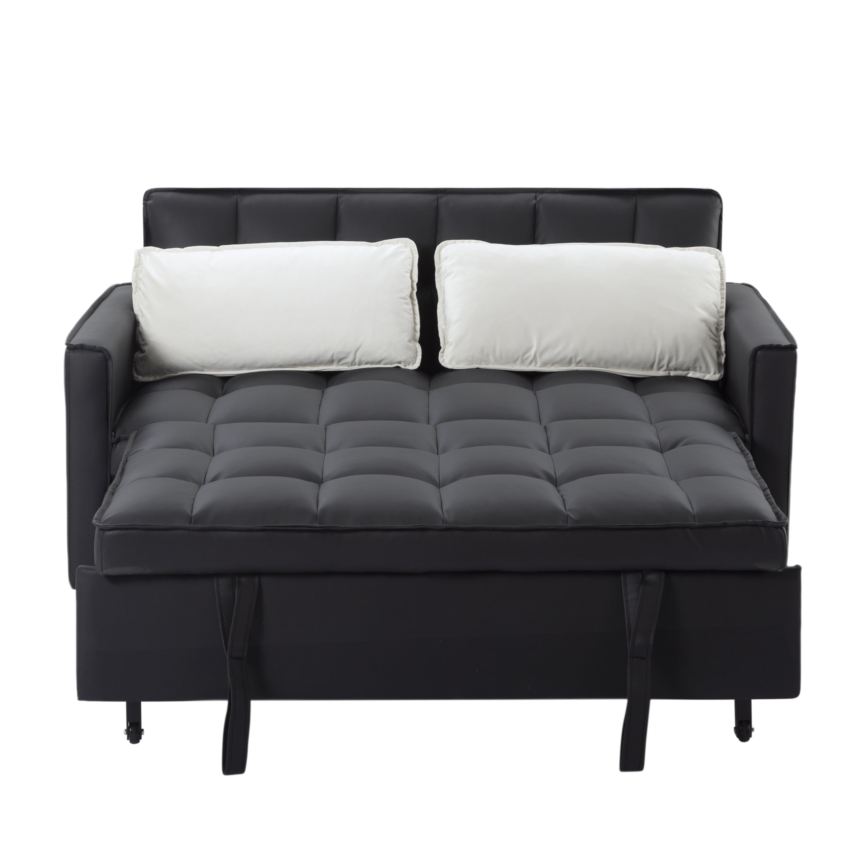Gewnee 53.94" Pull-Out Sofa Bed – Convertible Twin Size Sleeper Bed,3 Adjustable Backrest Angles & Storage Side Pocket for Living Room,Office,Guest Room.Black PU