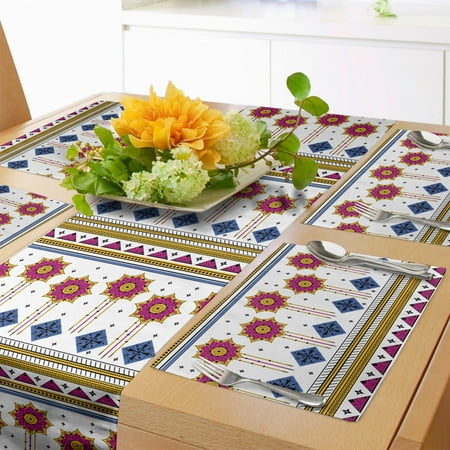 

Tribal Table Runner & Placemats Colored Vector Seamless Pattern with Mayan Inspired Motif Print Set for Dining Table Decor Placemat 4 pcs + Runner 14 x90 Blue Pale Coffee Fuchsia by Ambesonne