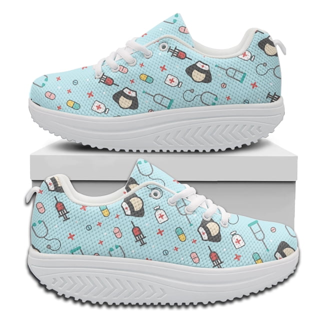 Zapatillas de deporte con bonitos dibujos de enfermeras para mujer, zapatillas de deporte de malla transpirables con plataforma y cordones,