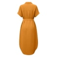 thumbnail image 5 of Purcolt Women's Elegant Button down Belted Midi Dress Summer Casual Rolled Short Sleeve V Neck Business Work Office Shirt Dresses with Pockets, 5 of 9