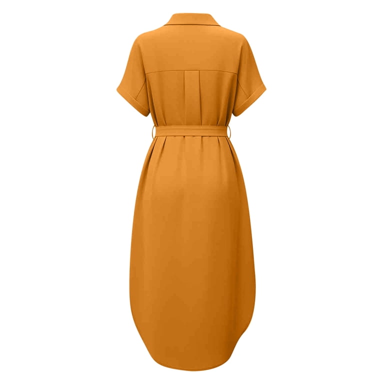 mustard yellow button down dress Ruffle Button-Down Mini Dress