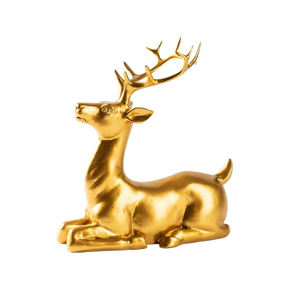 Gold Resin Christmas Reindeer Figurines Seated Deer Holiday Decoration Gold Reindeer Statues Deer Wine Cabinet Ornaments Metal Deer Tabletop Decor Ideal for Mantel Living Room Bedroom(Gold)