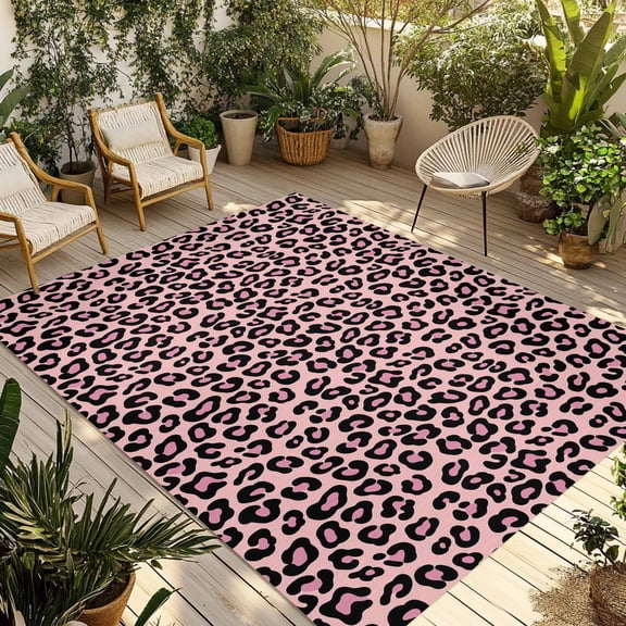 Pink Black Outdoor Rug for Patio/Deck/Porch, Non-Slip Large Area Rug 3 x 5 Ft, Elegant Modern Abstract Art Luxury Indoor Outdoor Rugs Washable Area Rugs, Reversible Camping Rug Carpet Runner