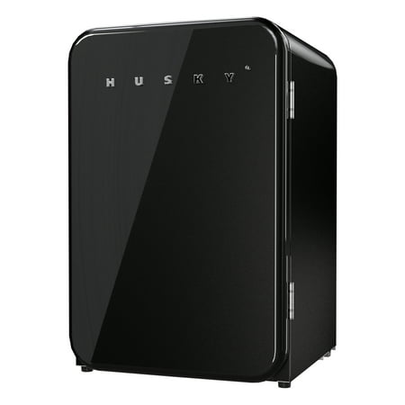 Husky 106L Retro Style Reversible Solid Door Refrigerator 3.74Cu Freestanding Mini Fridge Black 21.5in  New