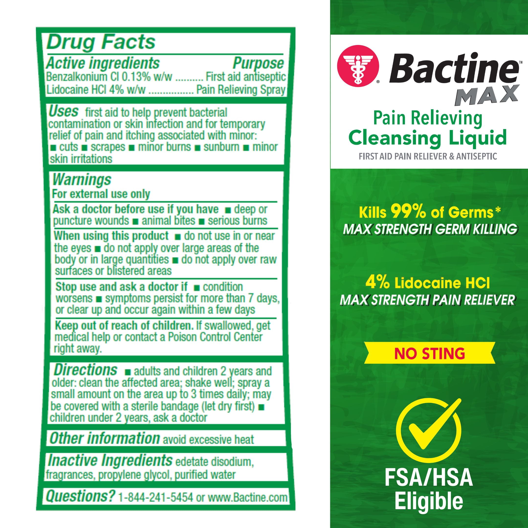 Bactine Max First Aid Pain Relief Spray with 4% Lidocaine, 5 fl oz