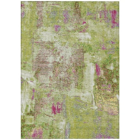 HomeRoots 596873 5 x 8 ft. Lime Green, Ivory & Pink Abstract Washable Indoor & Outdoor Rectangle Area Rug