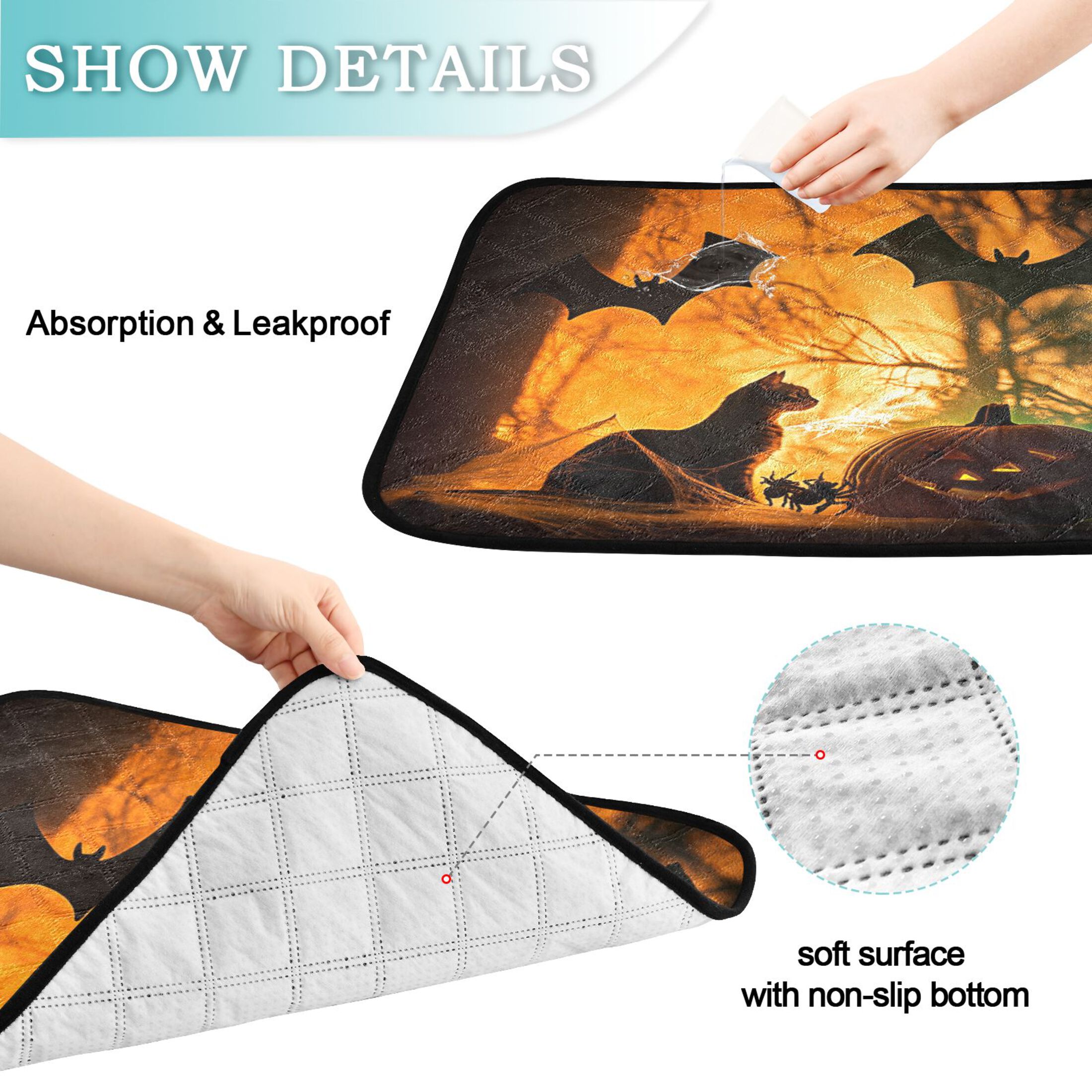 Washable Pet Pee Pads with Super Absorbent Reusable Training Pads for Dogs & Cats Black Bat Cat